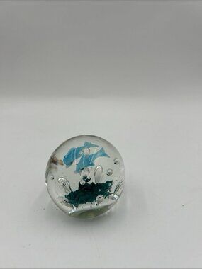 Nautical Art Glass Paperweight Dolphins Ocean Scene Sealife